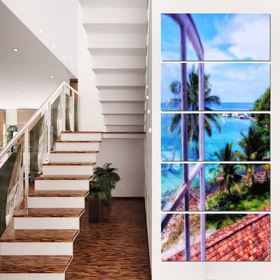 Light House Window View - Landscape Photo Canvas Art Print - Blue