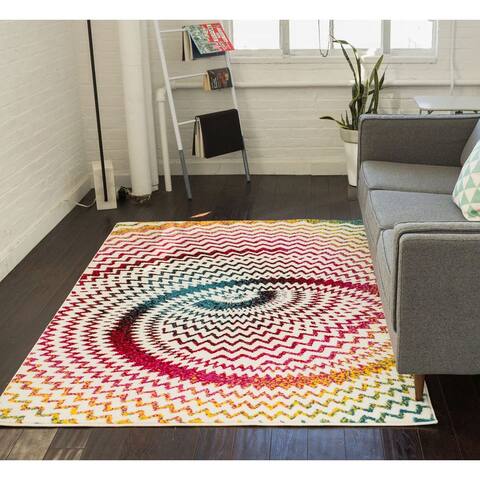 Well Woven Modern Bright Chevron Abstract White Multi Area Rug - 7'10 x 9'10