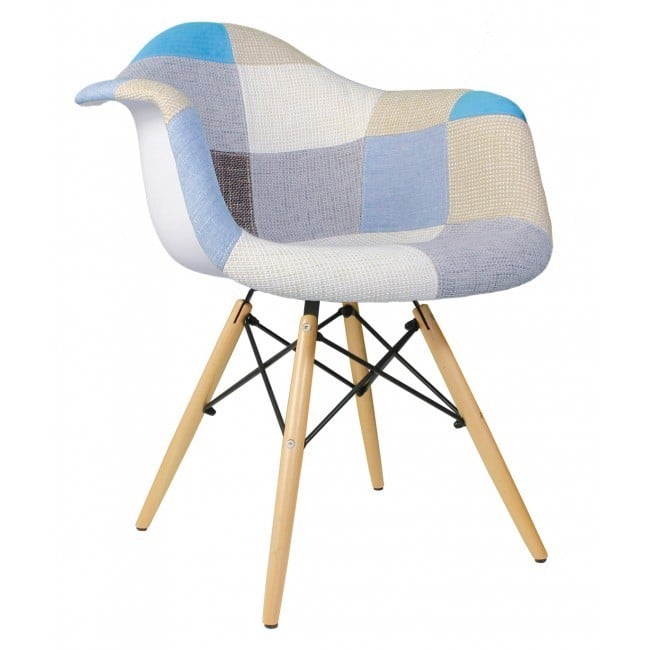 Woolen Fabric Dining Armchair With Wood Eiffel Legs