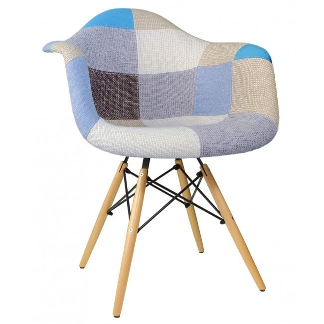 Woolen Fabric Dining Armchair With Wood Eiffel Legs