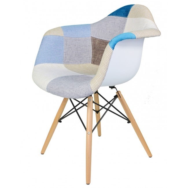 Woolen Fabric Dining Armchair With Wood Eiffel Legs