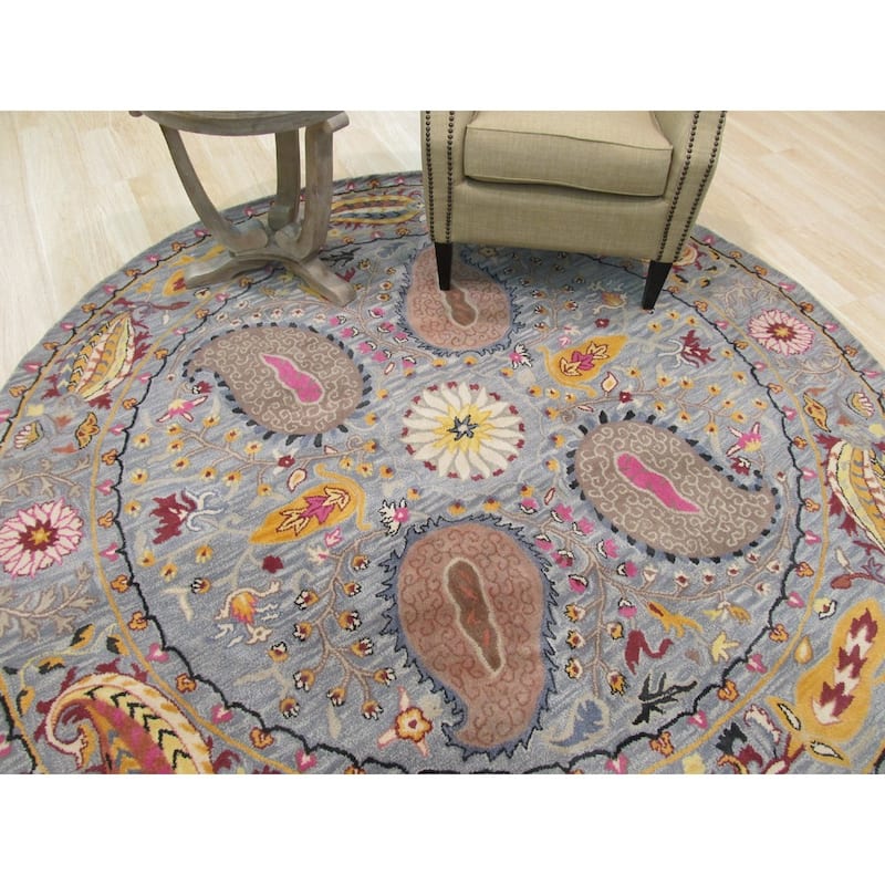 Hand-tufted Wool Blue Transitional Floral Paisley Aea Rug
