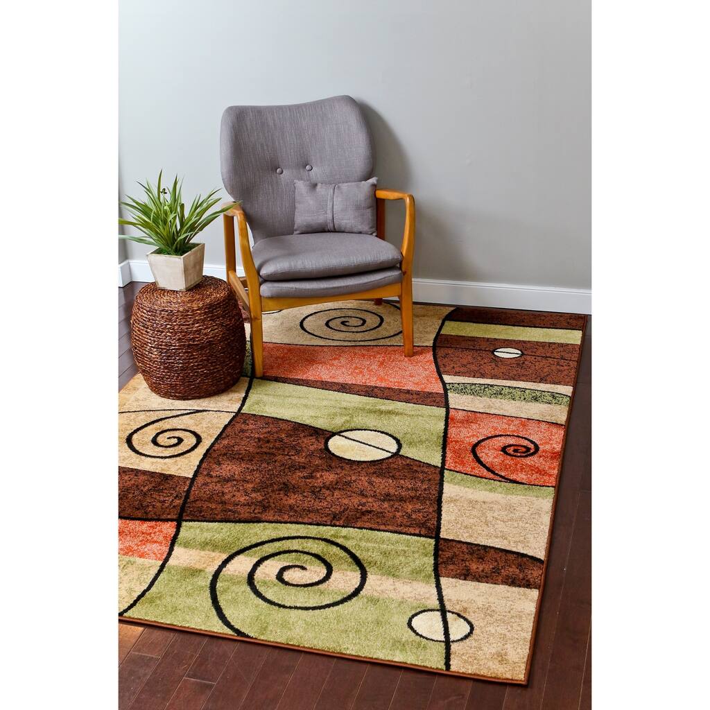 Persian Rugs Orange/Beige/Brown/Green/Ivory Polypropylene Modern Area Rug - 7'10" x 10'6"