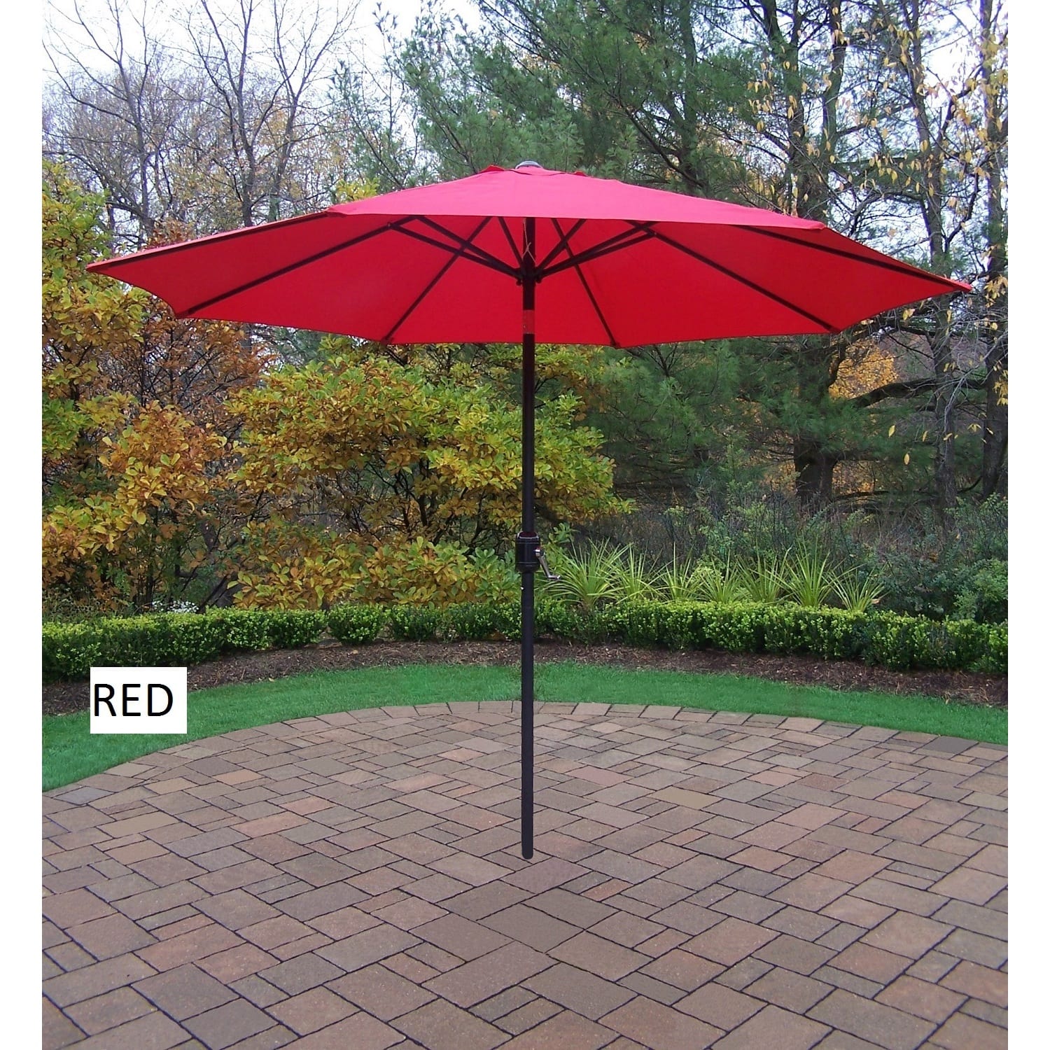 9 ft steel crank and tilt patio umbrella in ruby 9FT with Lift & Add refreshing shade and a splash of vibrant color to your outdoor furnishings with this half round wall hugger umbrella 9' Red Crank Lift and