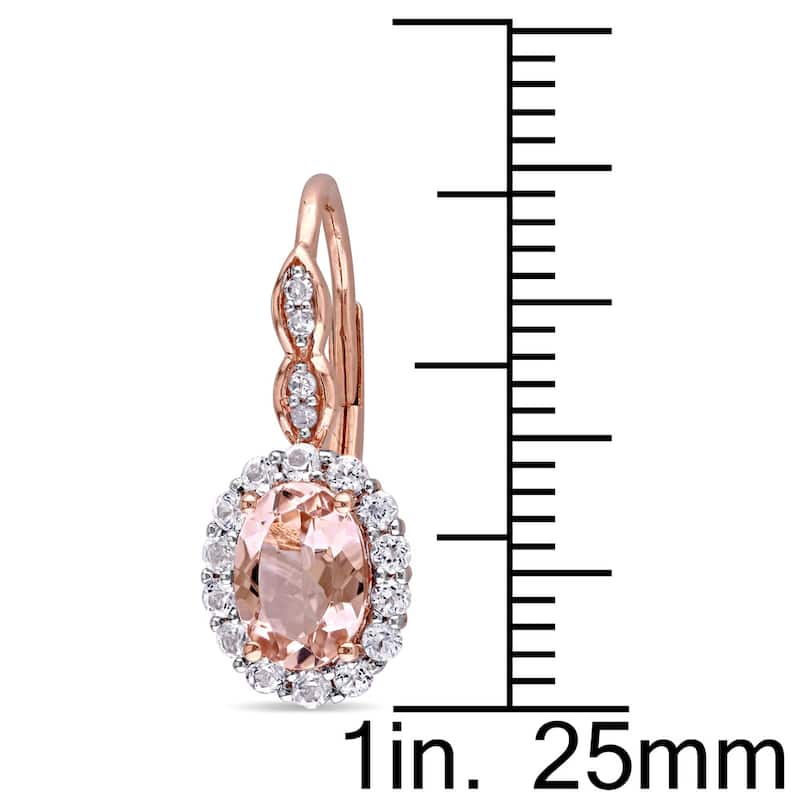 Miadora 14k Rose Gold Oval-cut Morganite White Topaz and Diamond Accent Halo Leverback Earrings - Pink