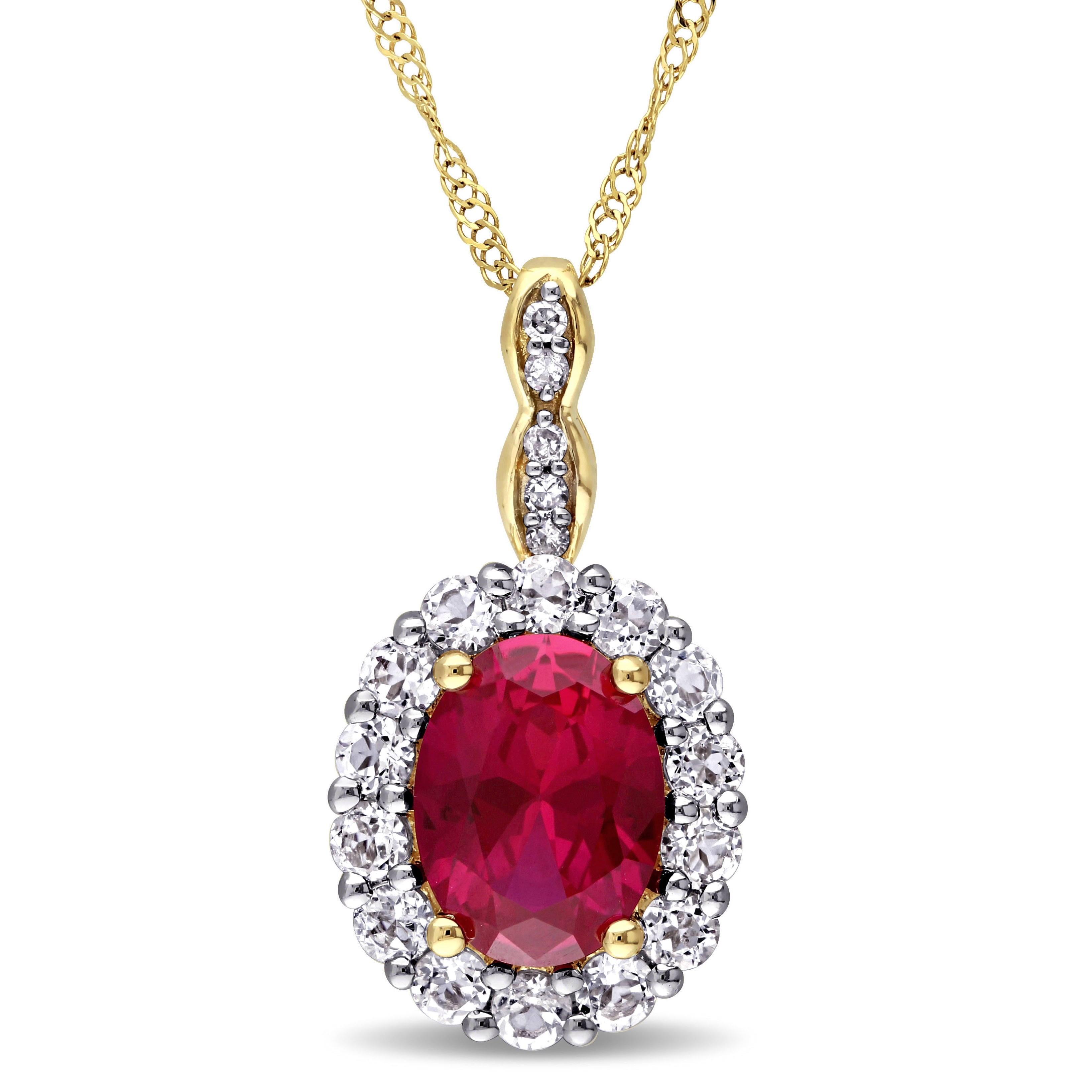 Diamond Accent /& Created Ruby Gemstone Birthstone Heart Pendant 10K Yellow Gold