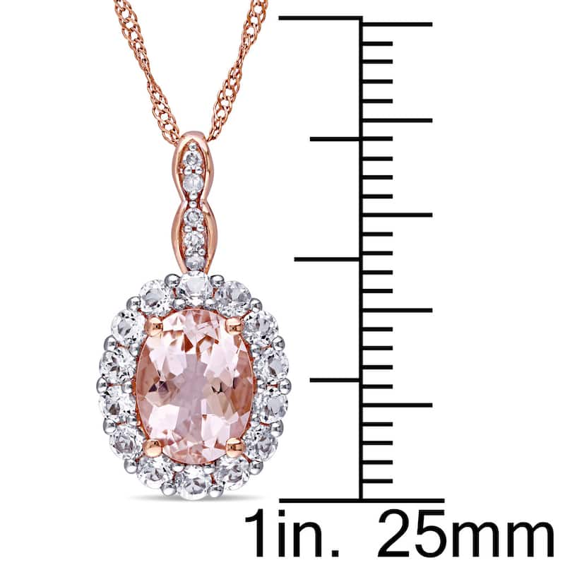 Miadora 14k Rose Gold Oval-cut Morganite, White Topaz and Diamond Accent Halo Drop Necklace