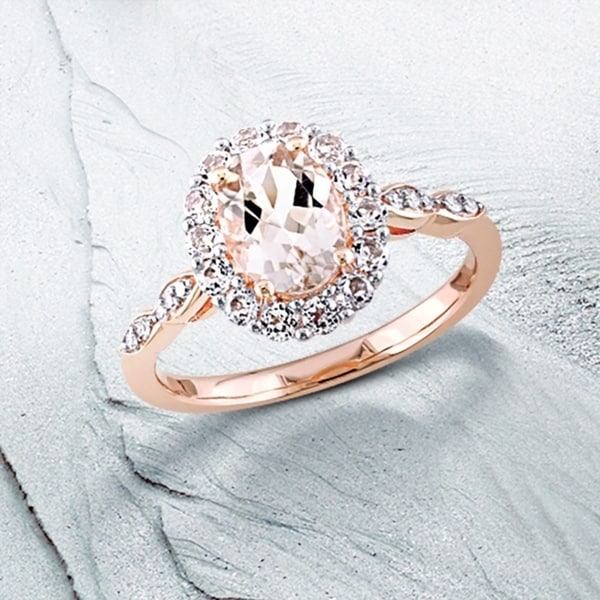 Miadora 14k Rose Gold Oval-Cut Morganite, White Topaz and Diamond Accent Halo Cocktail Ring