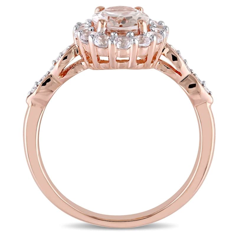 Miadora 14k Rose Gold Morganite and White Topaz and Diamond Halo Ring