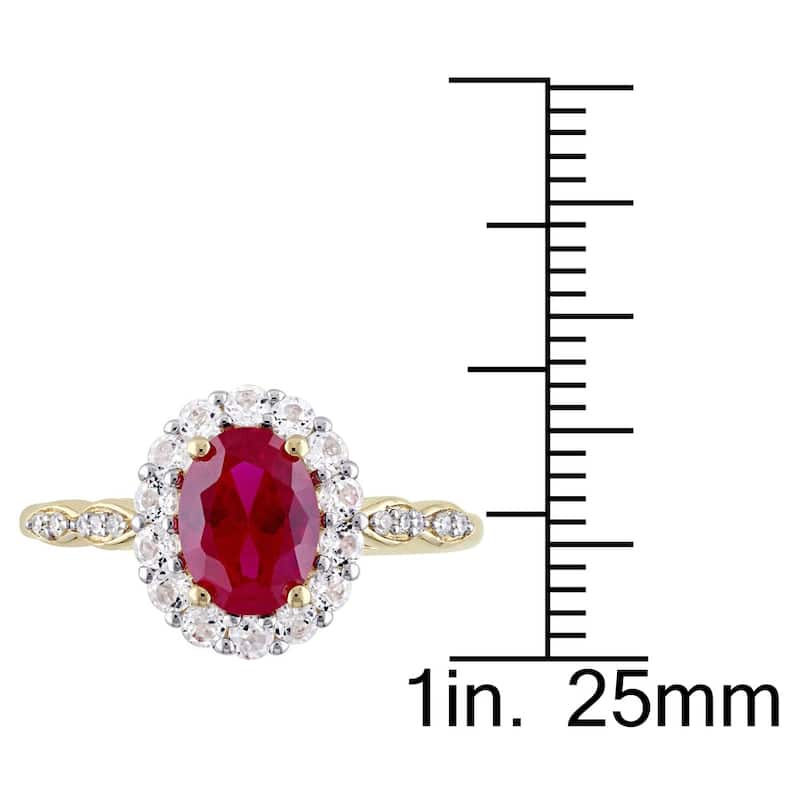 Miadora 14k Yellow Gold Oval-cut Created Ruby, White Topaz and Diamond Accent Halo Cocktail Ring