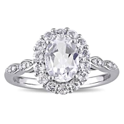 Miadora 14k White Gold Oval-cut White Topaz and Diamond Accent Halo Engagement Ring