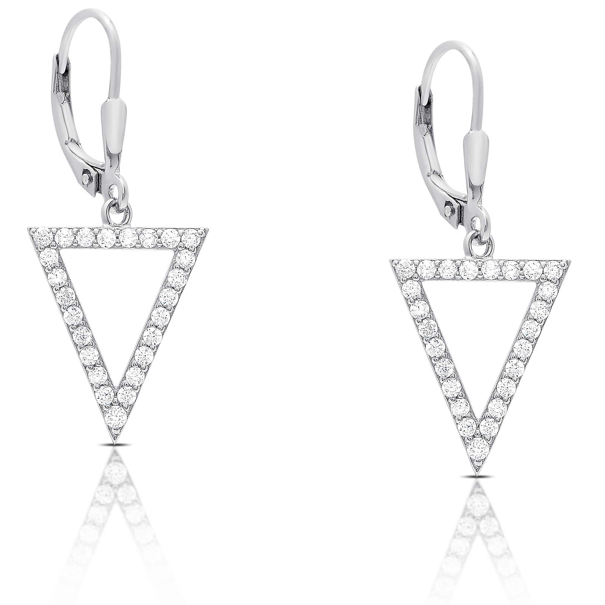 Black And White Cubic Zirconia Sterling Silver Rose Tone Triangle Earrings