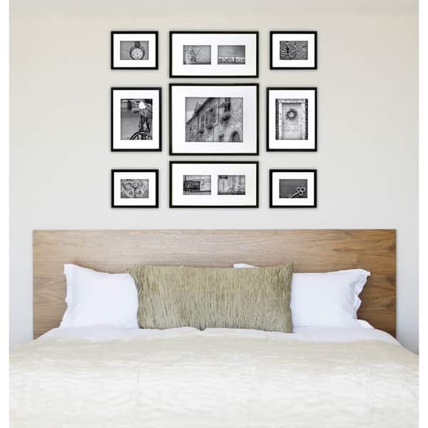 9 Piece Black Photo Frame Gallery Wall Kit with Decorative Art Prints ...