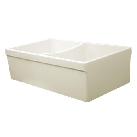 Quatro Alcove reversible double bowl fireclay sink with 2" lip on one side and 2 .5 inch lip on other