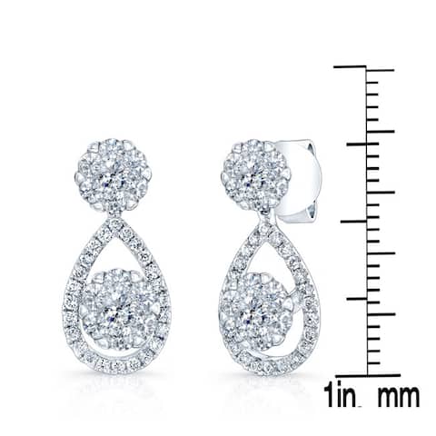 14k White Gold 1ct TDW Diamond Cluster Tear Drop Earrings