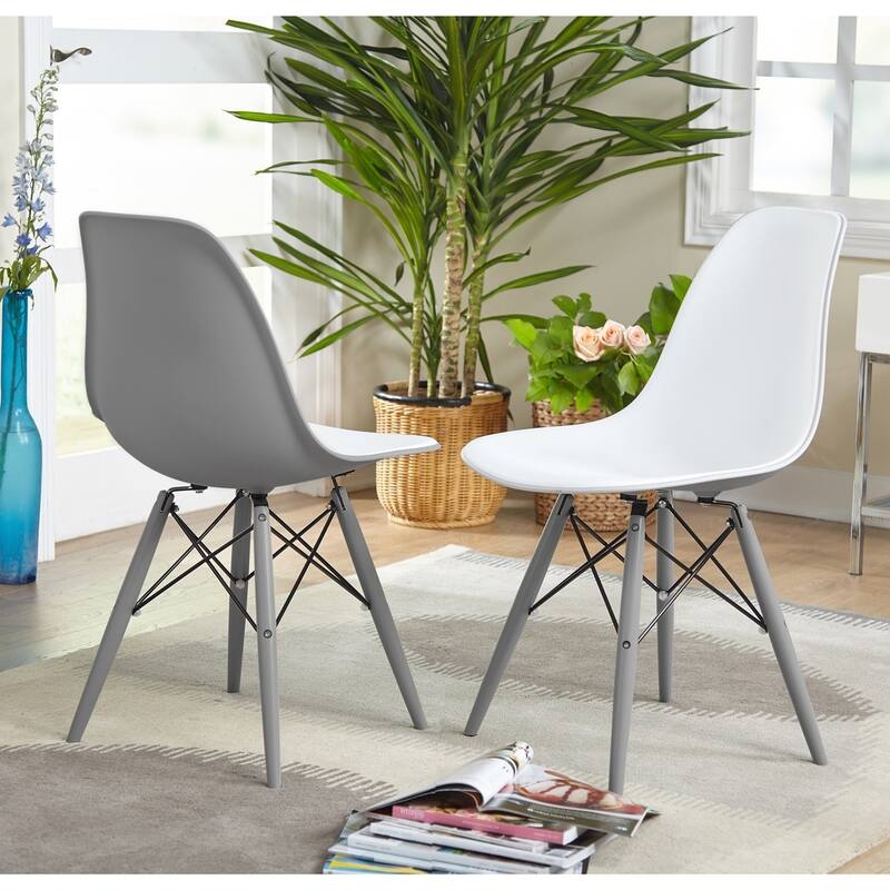Simple Living Elba Two-tone White/ Grey Retro Plastic Shell Chair (Set of 2)