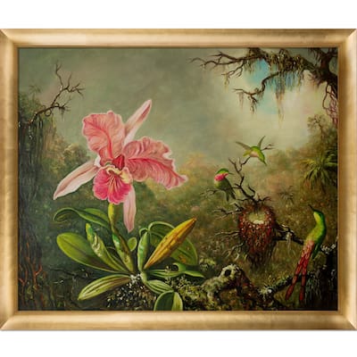 La Pastiche Martin Johnson Heade 'Cattleya Orchid and Three Hummingbirds, 1871' Hand Painted Framed Canvas Art