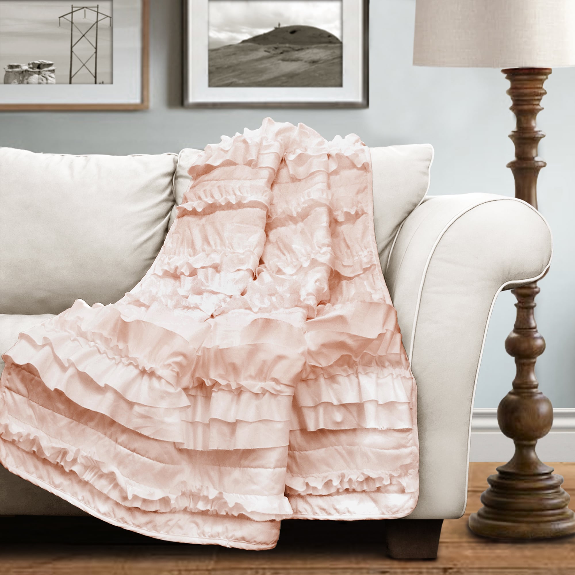 Decorative Velvet Plush Throw Blanket With Ruffle Trim for Sofa