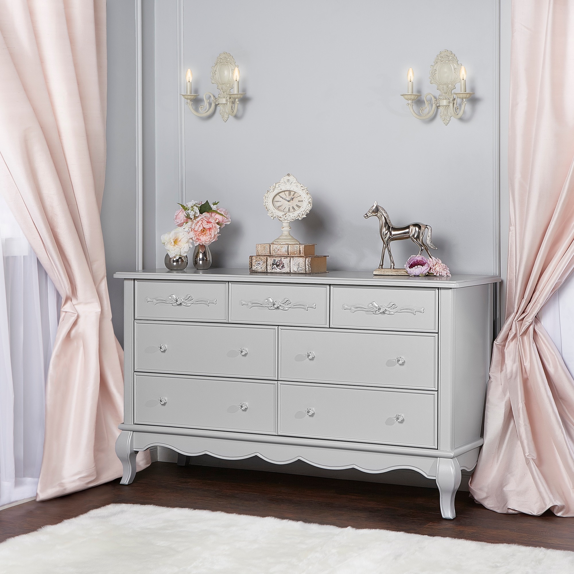 Evolur Aurora Grey Wood 7-Drawer Double Dresser
