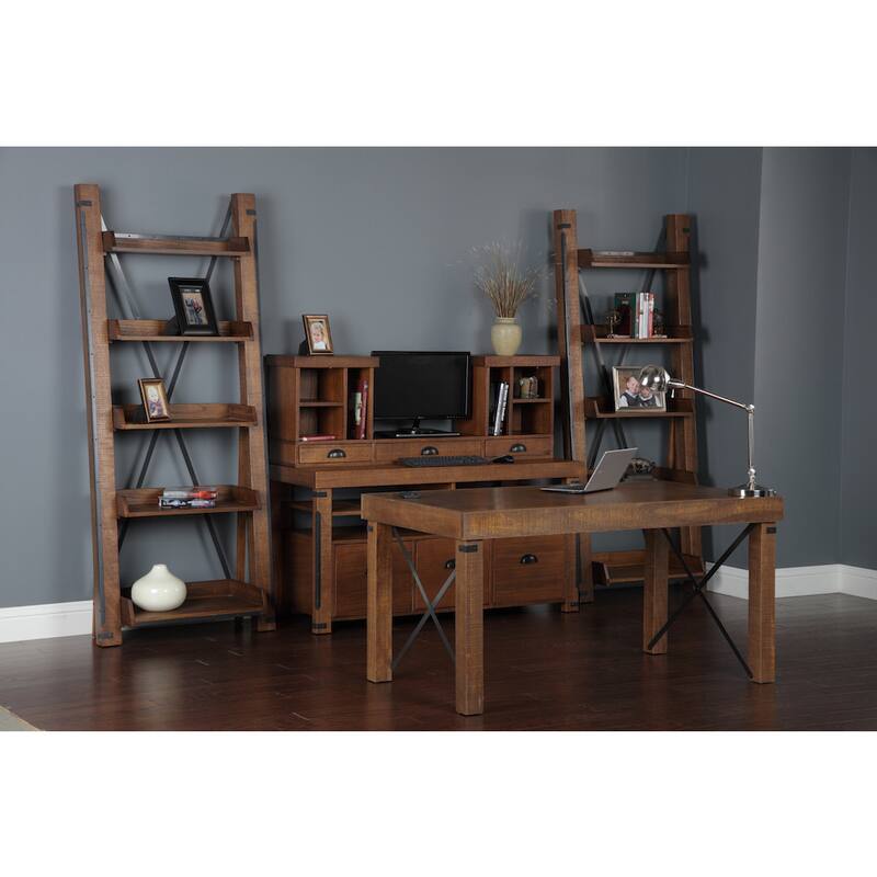 Rough Sawn Brown Wood 3-drawer Computer Hutch