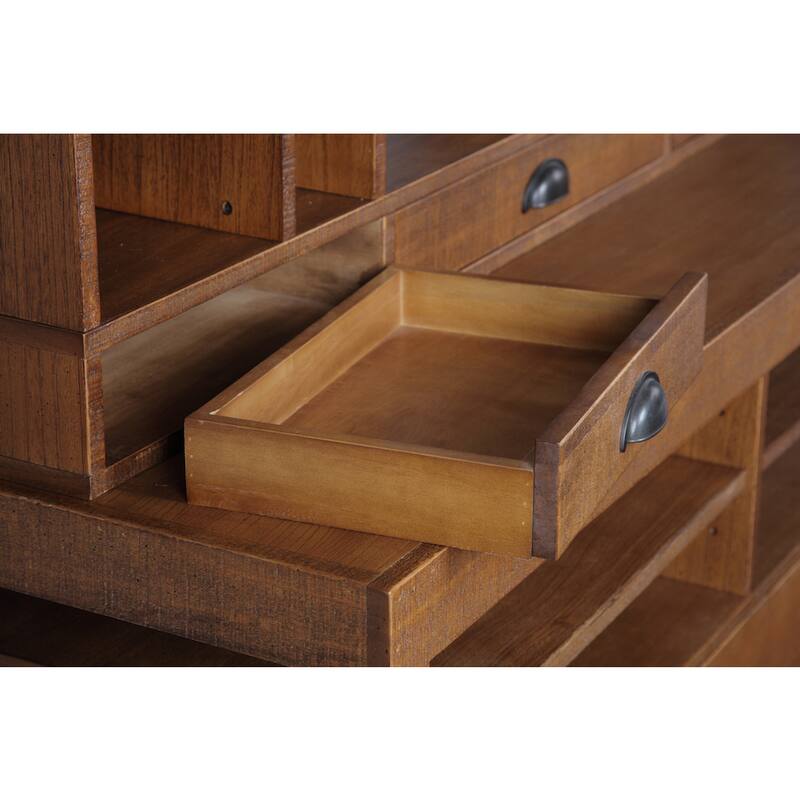 Rough Sawn Brown Wood 3-drawer Computer Hutch