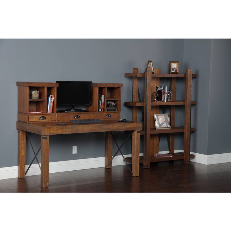 Rough Sawn Brown Wood 3-drawer Computer Hutch