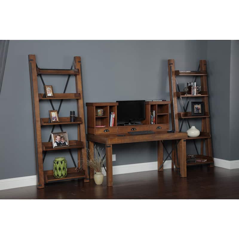 Rough Sawn Brown Wood 3-drawer Computer Hutch