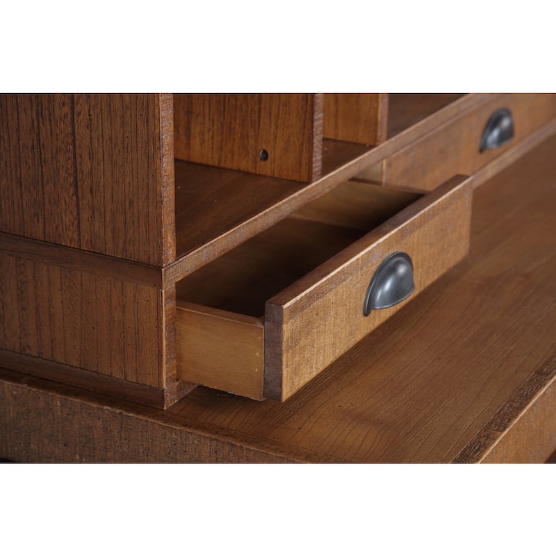 Rough Sawn Brown Wood 3-drawer Computer Hutch