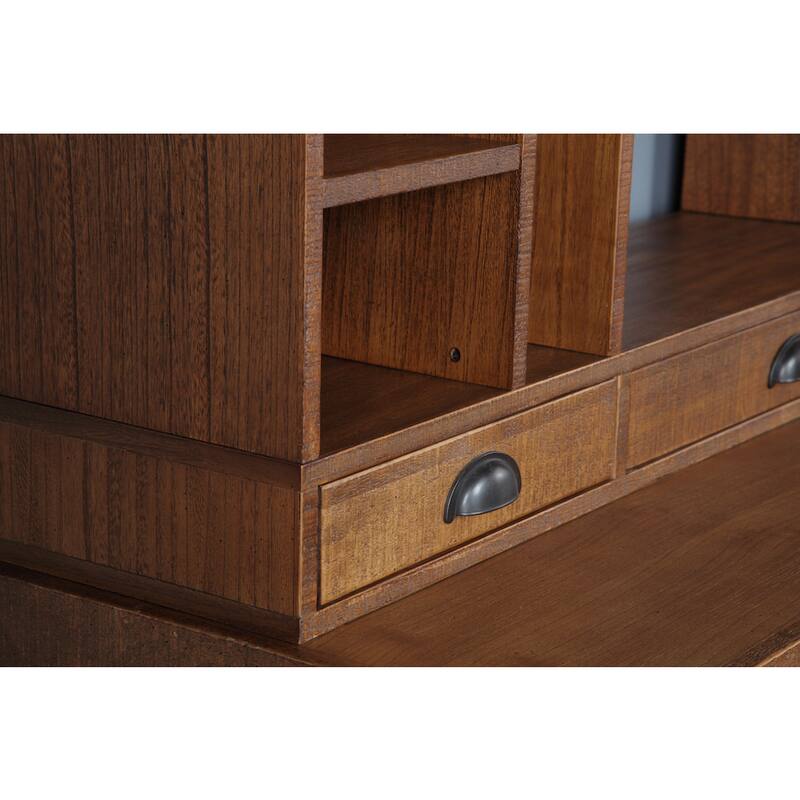 Rough Sawn Brown Wood 3-drawer Computer Hutch