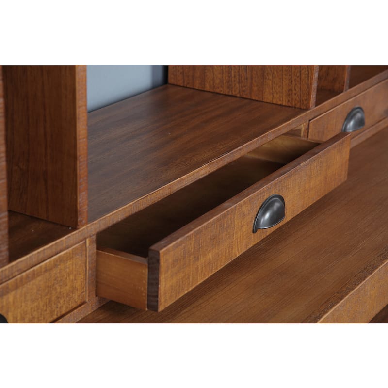 Rough Sawn Brown Wood 3-drawer Computer Hutch