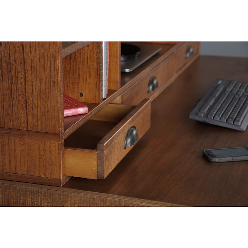Rough Sawn Brown Wood 3-drawer Computer Hutch