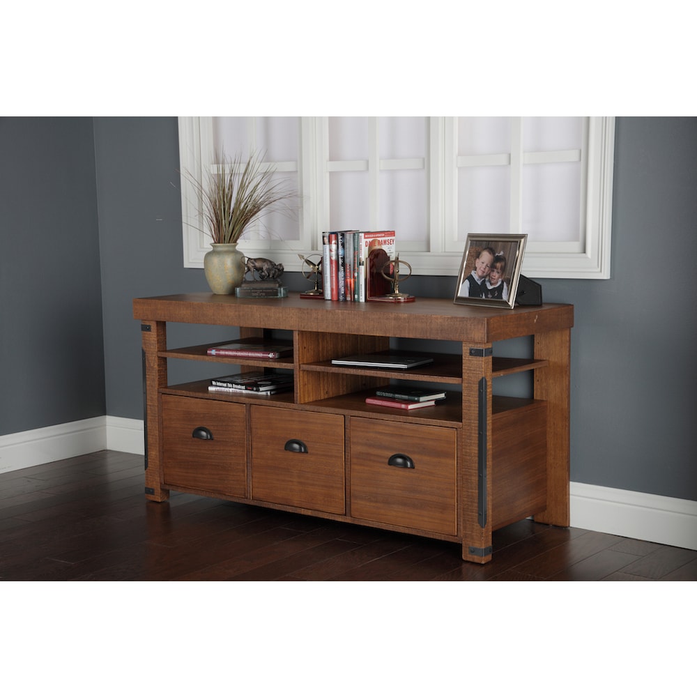 American Furniture Classics Industrial Collection Rough Sawn Wood Credenza Console with 3 Lateral File Drawers (60 inch wide credenza with 3 file drawers)