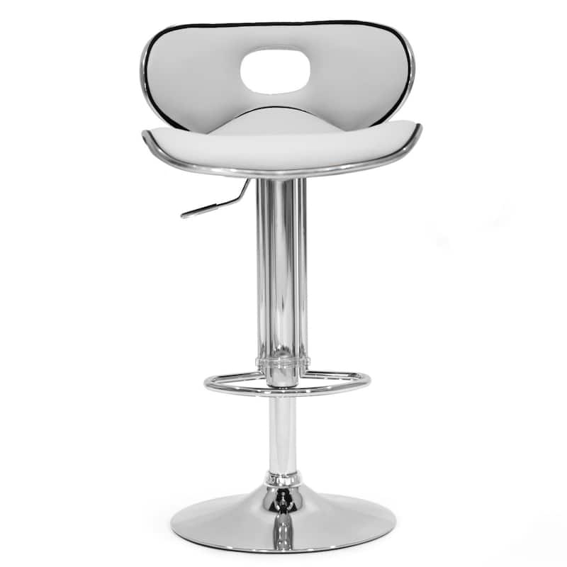 Adria White/Black/Grey Chrome Frame Adjustable Height Swivel Bar Stools with Faux Leather Seating (Set of 2)