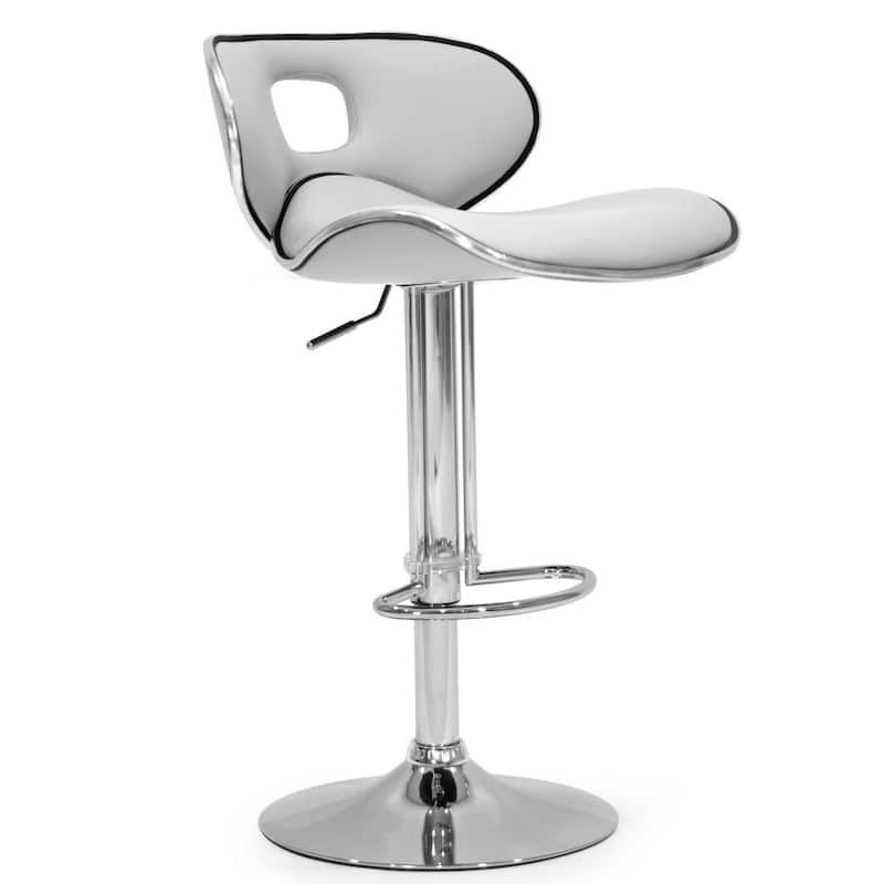 Adria White/Black/Grey Chrome Frame Adjustable Height Swivel Bar Stools with Faux Leather Seating (Set of 2)