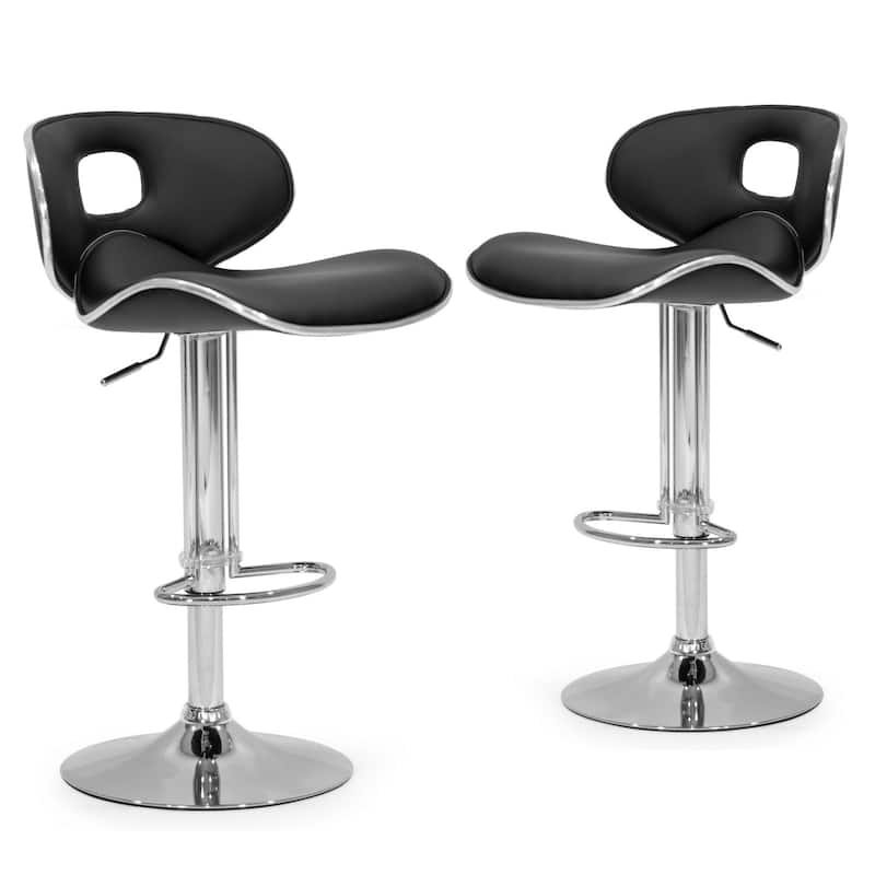 Adria White/Black/Grey Chrome Frame Adjustable Height Swivel Bar Stools with Faux Leather Seating (Set of 2) - Black