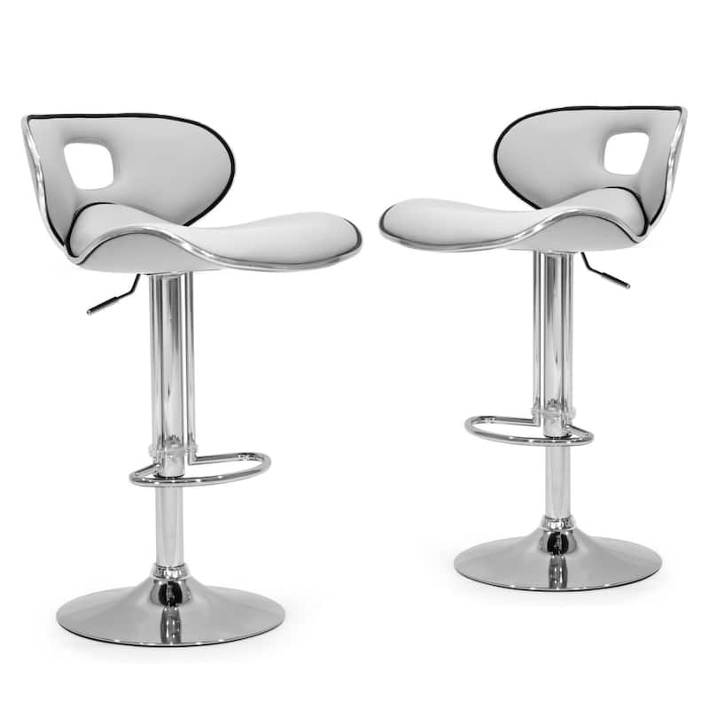 Adria White/Black/Grey Chrome Frame Adjustable Height Swivel Bar Stools with Faux Leather Seating (Set of 2) - White