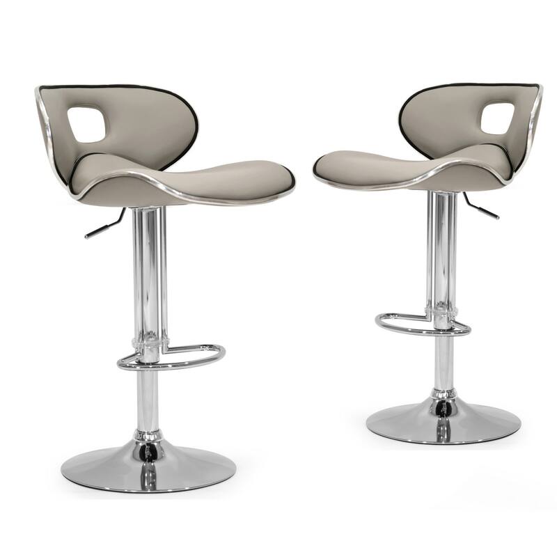 Adria White/Black/Grey Chrome Frame Adjustable Height Swivel Bar Stools with Faux Leather Seating (Set of 2)