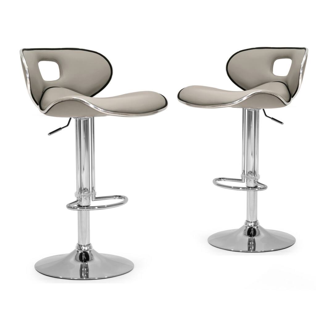 Adria White/Black/Grey Chrome Frame Adjustable Height Swivel Bar Stools with Faux Leather Seating (Set of 2)