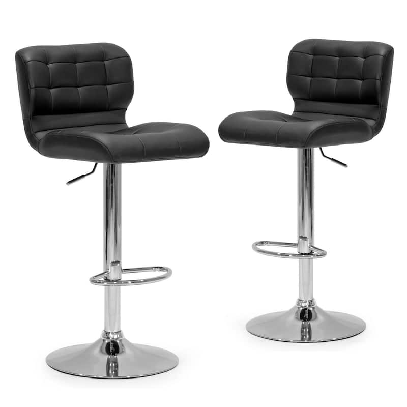 Adler Black Faux-leather and Metal Adjustable-height Bar Stool (Set of 2) - Black