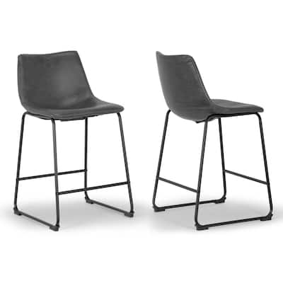 Adan Faux Leather Iron Frame Bar Stool (Set of 2)
