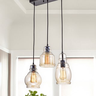 Mariana 3-Light Cognac Glass Cluster Pendant in Antique Black Finish ...