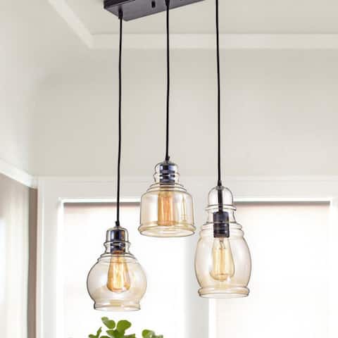 Mariana 3-Light Cognac Glass Cluster Pendant in Antique Black Finish