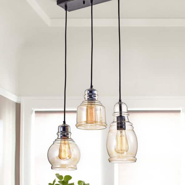 Mariana 3-Light Cognac Glass Cluster Pendant in Antique Black Finish