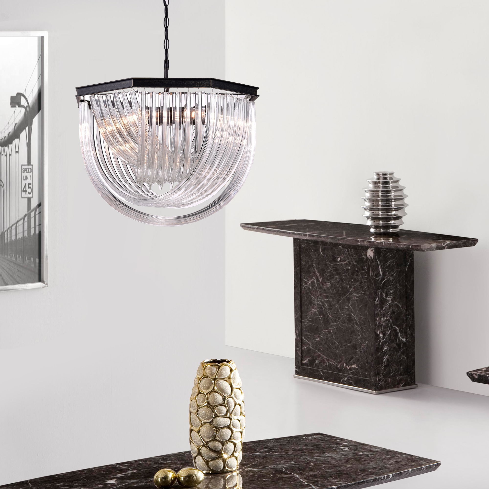 Samanta Antique Black Overlapping Curved Glass 6-light Chandelier (6-Light, Chandelier, Antique Black) - Chandeliers For Bedrooms by Overstock.com