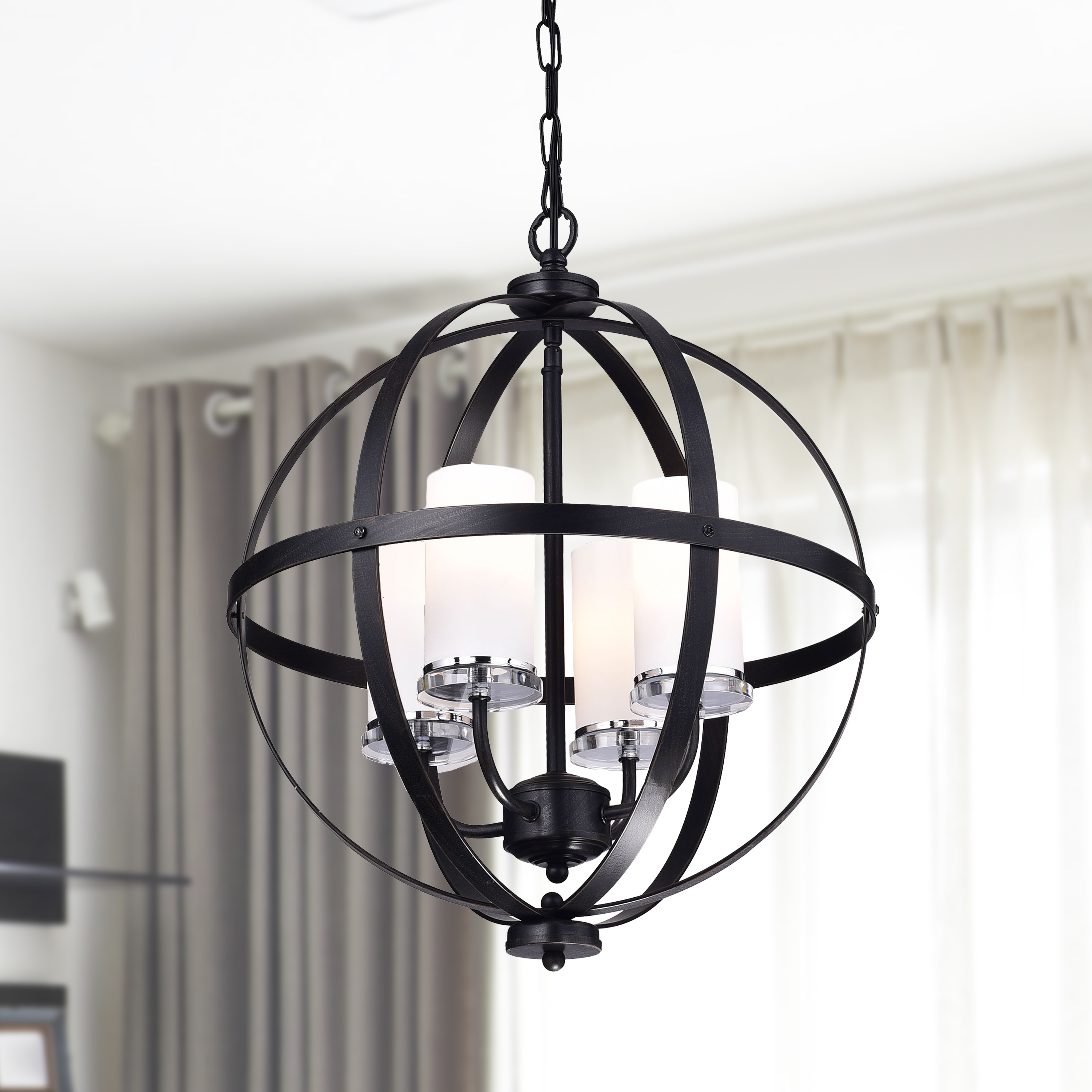 Benita Antique Black Iron Orb Chandelier With Glass Globe (Antique Black, Iron, Glass Globe) - Chandeliers For Bedrooms by Overstock.com