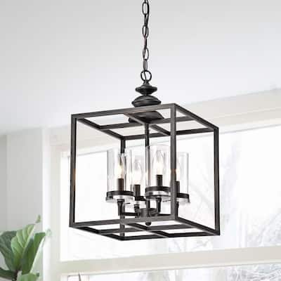 The Gray Barn 4-light Antique Black Lantern Chandelier - 58.3 inches high x 12.2 inches square