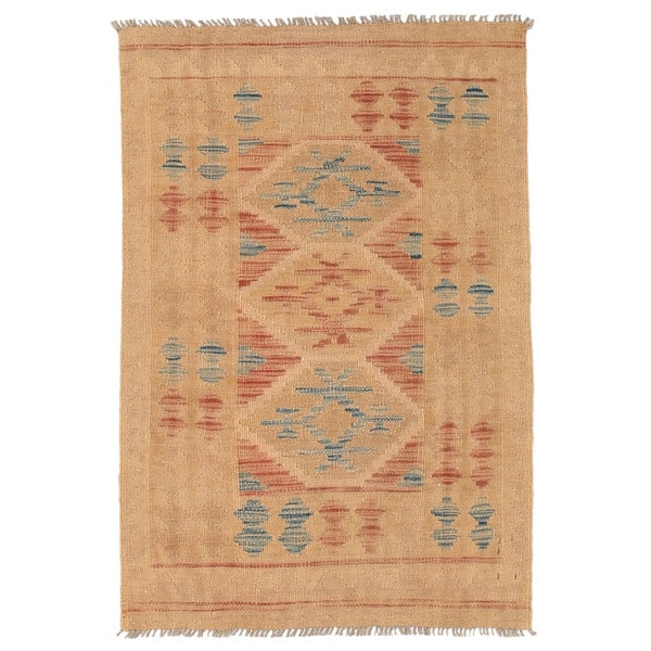 slide 2 of 3, Handmade One-of-a-Kind Wool Mimana Kilim (Afghanistan) - 2'7 x 3'11