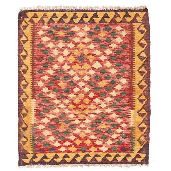 slide 2 of 3, Handmade One-of-a-Kind Wool Mimana Kilim (Afghanistan) - 2'9 x 3'3