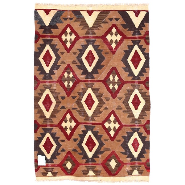 slide 2 of 3, Handmade One-of-a-Kind Wool Mimana Kilim (Afghanistan) - 2'10 x 4'5