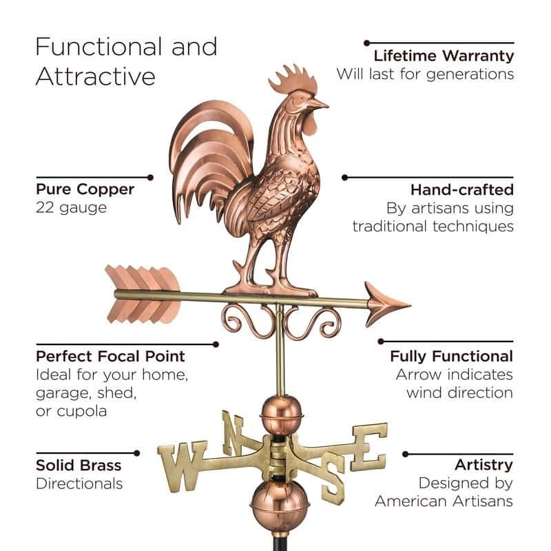 Good Directions Bantam Polished Copper Rooster Weathervane